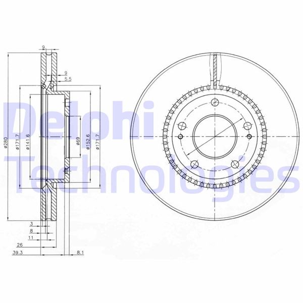 DELPHI BG3861C Fren Sistemleri Fren Diski - KIA CEE'D SW (ED) uyumlu