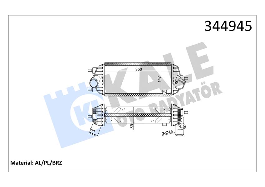 KALE OTO RADYATÖR 344945 Motor Turbo Radyatörü - KIA SPORTAGE III (SL) uyumlu