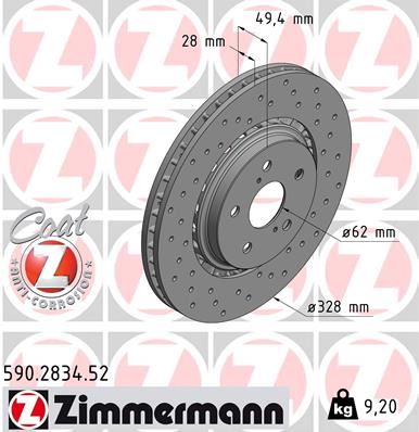ZIMMERMANN 590.2834.52 Fren Sistemleri Fren Diski - TOYOTA RAV 4 IV (_A4_) uyumlu