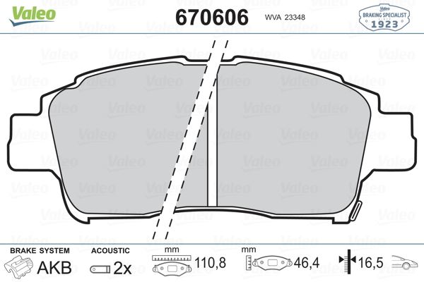 VALEO 670606 Fren Sistemleri Fren Balatası - TOYOTA YARIS (_P1_) uyumlu
