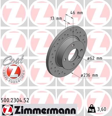ZIMMERMANN 500.2304.52 Fren Sistemleri Fren Diski - SKODA FELICIA I (6U1) uyumlu