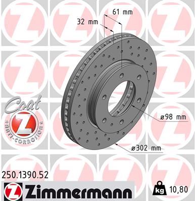 ZIMMERMANN 250.1390.52 Fren Sistemleri Fren Diski - FORD RANGER (TKE) uyumlu