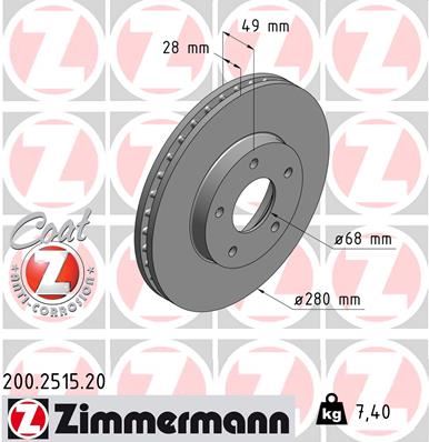 ZIMMERMANN 200.2515.20 Fren Sistemleri Fren Diski - NISSAN ALMERA TINO (V10) uyumlu