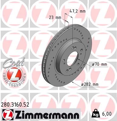 ZIMMERMANN 280.3160.52 Fren Sistemleri Fren Diski - HONDA LEGEND II Coupe (KA) uyumlu