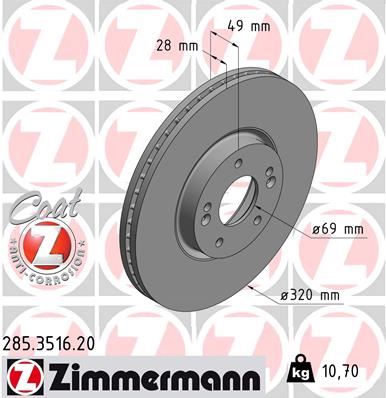 ZIMMERMANN 285.3516.20 Fren Sistemleri Fren Diski - KIA SORENTO II (XM) uyumlu