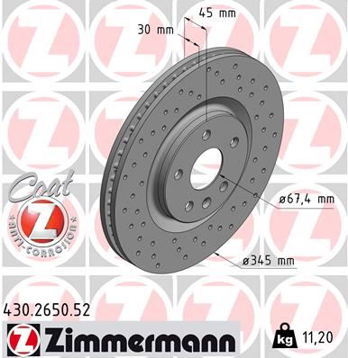 ZIMMERMANN 430.2650.52 Fren Sistemleri Fren Diski - OPEL INSIGNIA B Grand Sport (Z18) uyumlu