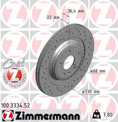 ZIMMERMANN 100.3334.52 Fren Sistemleri Fren Diski - AUDI Q5 (8RB) uyumlu