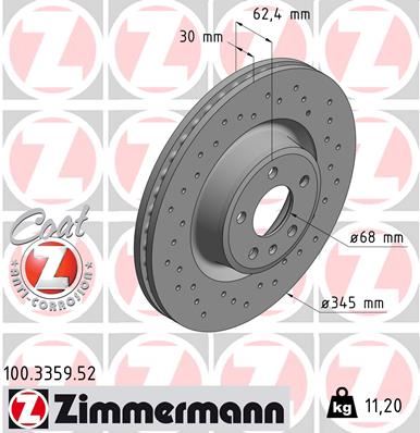 ZIMMERMANN 100.3359.52 Fren Sistemleri Fren Diski - AUDI A6 Allroad C7 (4GH, 4GJ) uyumlu