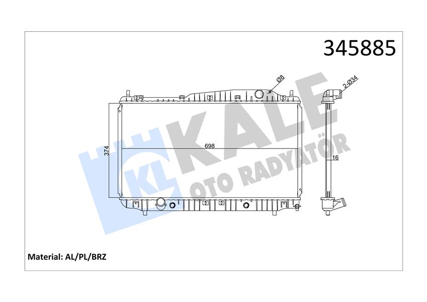 KALE OTO RADYATÖR 345885 Soğutma Sistemi Su Soğutucu & Parçaları - DAEWOO EVANDA (KLAL) uyumlu