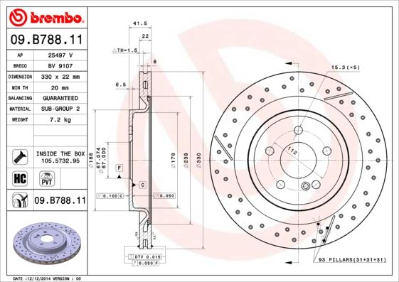 BREMBO 09.B788.11 Fren Sistemleri Fren Diski - MERCEDES-BENZ SLK (R172) uyumlu