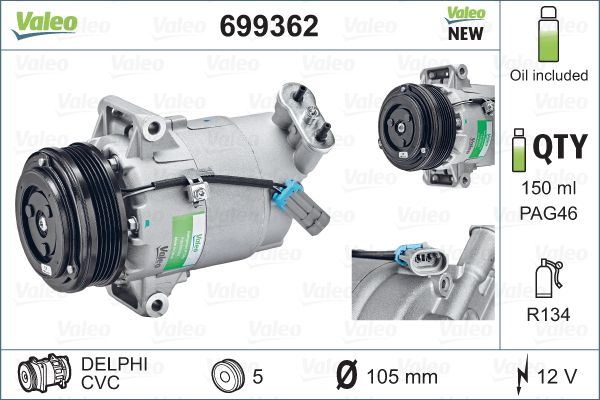 VALEO 699362 İklimlendirme Sistemi Kompresör Parçaları - OPEL ASTRA H Station wagon (A04) uyumlu