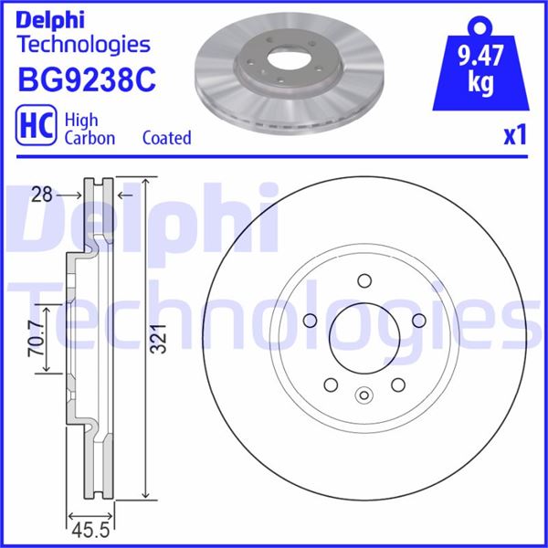 DELPHI BG9238C Fren Sistemleri Fren Diski - OPEL INSIGNIA B Grand Sport (Z18) uyumlu