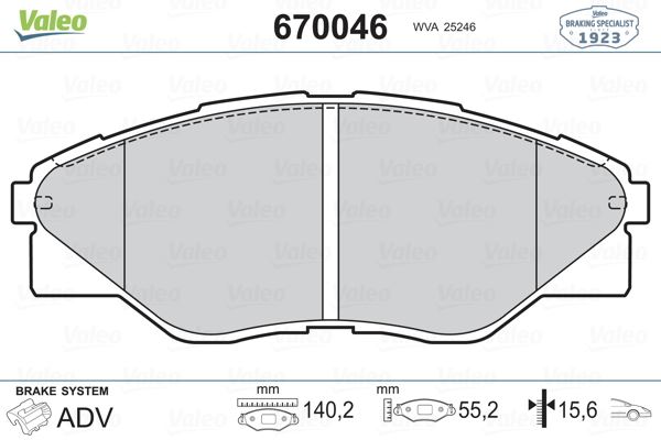 VALEO 670046 Fren Sistemleri Fren Balatası - TOYOTA HILUX VII Pick-up (_N1_, _N2_, _N3_) uyumlu