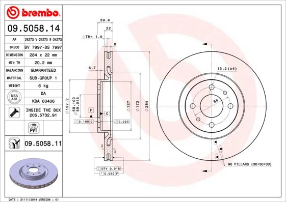BREMBO 09.5058.14 Fren Sistemleri Fren Diski - FIAT PANDA (169_) uyumlu