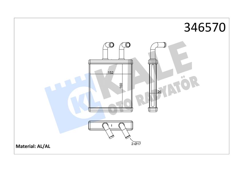 KALE OTO RADYATÖR 346570 İklimlendirme Sistemi İç Mekan Isı Değiştirici - KIA K2500 Platform şasi (SD) uyumlu