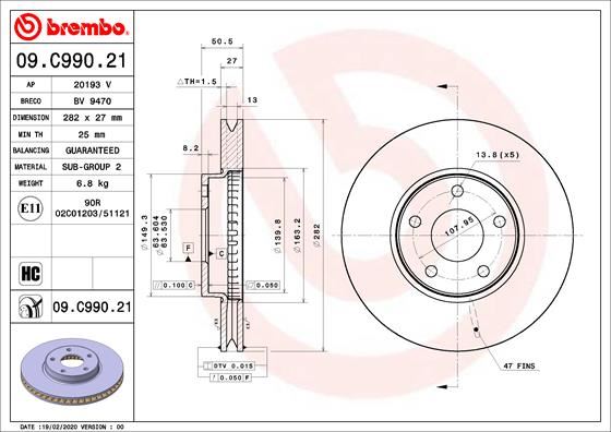 BREMBO 09.C990.21 Fren Sistemleri Fren Diski - FORD FOCUS IV (HN) uyumlu