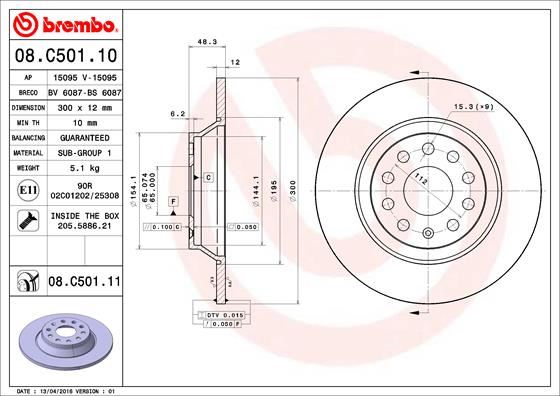 BREMBO 08.C501.11 Fren Sistemleri Fren Diski - SEAT ALHAMBRA (710, 711) uyumlu