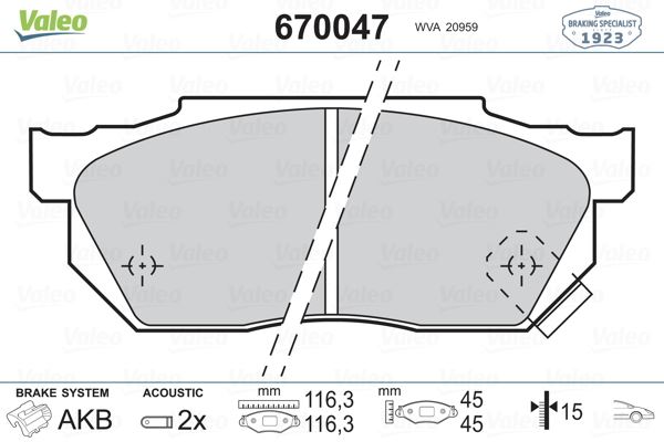 VALEO 670047 Fren Sistemleri Fren Balatası - HONDA CIVIC III Hatchback (AL, AJ, AG, AH) uyumlu