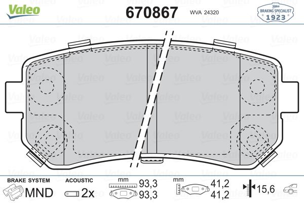 VALEO 670867 Fren Sistemleri Fren Balatası - KIA PICANTO II (TA) uyumlu