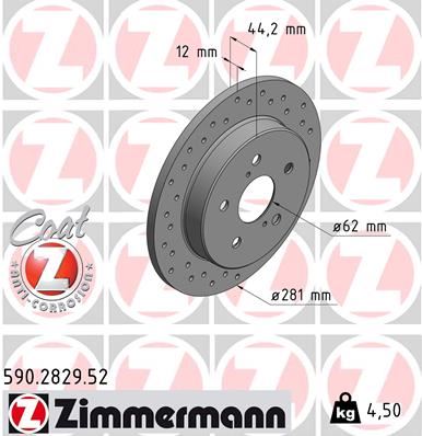 ZIMMERMANN 590.2829.52 Fren Sistemleri Fren Diski - LEXUS NX (_Z1_) uyumlu