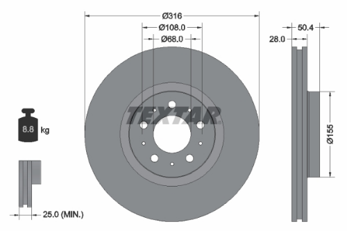 TEXTAR 92126603 Fren Sistemleri Fren Diski - VOLVO XC90 I (275) uyumlu