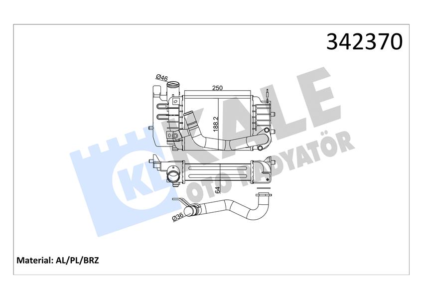 KALE OTO RADYATÖR 342370 Motor Turbo Radyatörü - TOYOTA VERSO S (_P12_) uyumlu