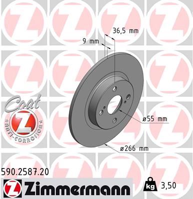 ZIMMERMANN 590.2587.20 Fren Sistemleri Fren Diski - TOYOTA COROLLA Station wagon (_E11_) uyumlu