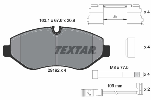 TEXTAR 2919202 Fren Sistemleri Fren Balatası - MERCEDES-BENZ SPRINTER 3,5-t Minibüs/Otobüs (B906) uyumlu