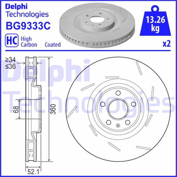 DELPHI BG9333C Fren Sistemleri Fren Diski - PORSCHE MACAN (95B) uyumlu