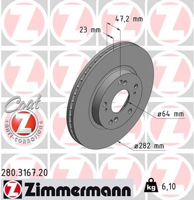 ZIMMERMANN 280.3167.20 Fren Sistemleri Fren Diski - HONDA CIVIC VII Hatchback (EU, EP, EV) uyumlu