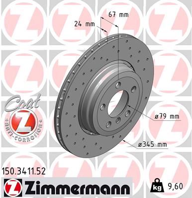ZIMMERMANN 150.3411.52 Fren Sistemleri Fren Diski - BMW 7 (E65, E66, E67) uyumlu