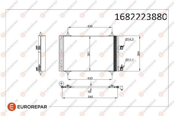 EUROREPAR 1682223880 İklimlendirme Sistemi Klima Radyatörü - CITROËN C5 I (DC_) uyumlu