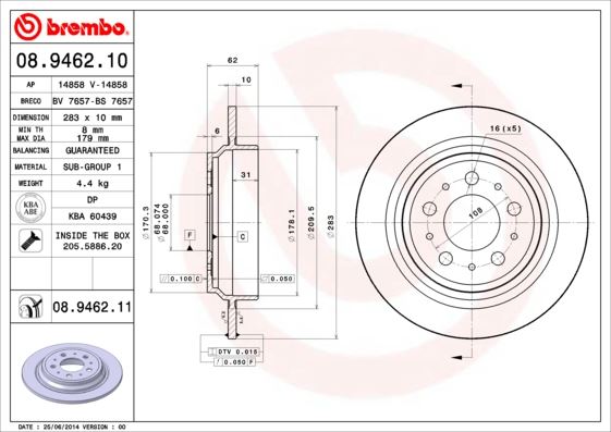 BREMBO 08.9462.11 Fren Sistemleri Fren Diski - VOLVO 850 Station wagon (855) uyumlu