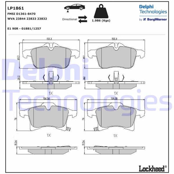 DELPHI LP1861 Fren Sistemleri Fren Balatası - OPEL MERIVA A MPV (X03) uyumlu