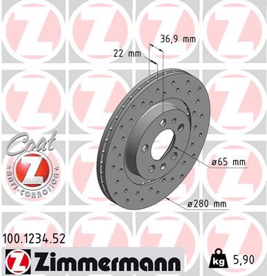 ZIMMERMANN 100.1234.52 Fren Sistemleri Fren Diski - AUDI A3 (8L1) uyumlu