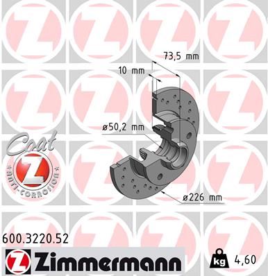 ZIMMERMANN 600.3220.52 Fren Sistemleri Fren Diski - VW PASSAT B3/B4 (3A2, 35I) uyumlu