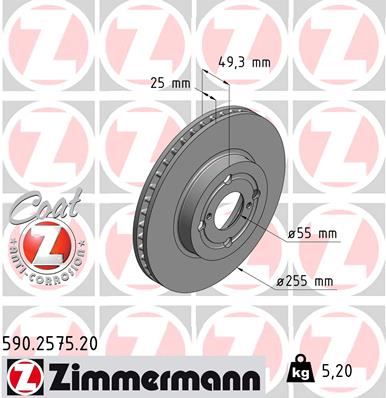 ZIMMERMANN 590.2575.20 Fren Sistemleri Fren Diski - TOYOTA COROLLA (_E12_) uyumlu