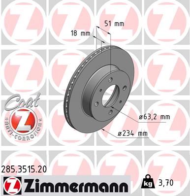 ZIMMERMANN 285.3515.20 Fren Sistemleri Fren Diski - HYUNDAI ATOS (MX) uyumlu