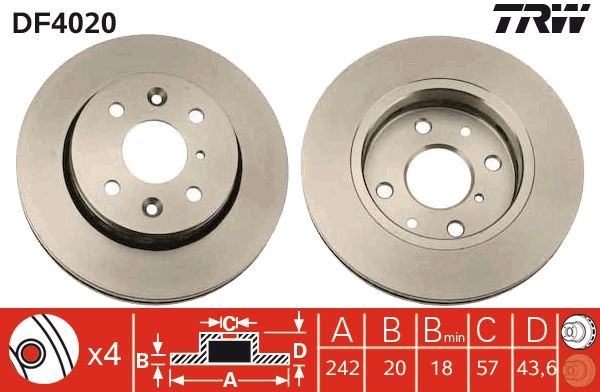 TRW DF4020 Fren Sistemleri Fren Diski - FIAT PANDA (169_) uyumlu