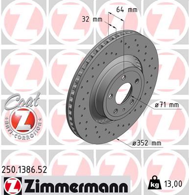 ZIMMERMANN 250.1386.52 Fren Sistemleri Fren Diski - FORD USA MUSTANG Coupe uyumlu