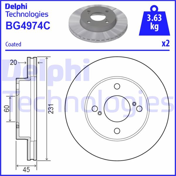 DELPHI BG4974C Fren Sistemleri Fren Diski - SUZUKI IGNIS III (MF, FF) uyumlu