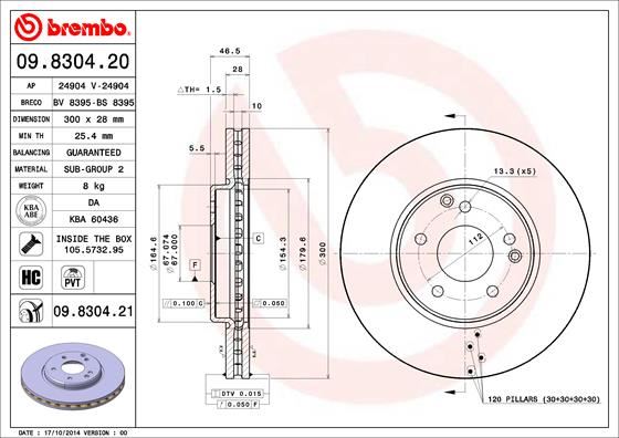 BREMBO 09.8304.21 Fren Sistemleri Fren Diski - MERCEDES-BENZ E-SERISI (W210) uyumlu