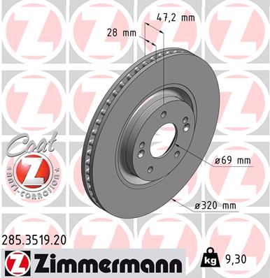 ZIMMERMANN 285.3519.20 Fren Sistemleri Fren Diski - HYUNDAI i40 I CW (VF) uyumlu