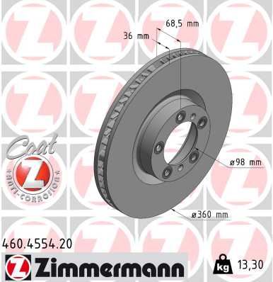 ZIMMERMANN 460.4554.20 Fren Sistemleri Fren Diski - PORSCHE CAYENNE (9YA) uyumlu