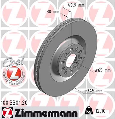 ZIMMERMANN 100.3301.20 Fren Sistemleri Fren Diski - SEAT LEON (1P1) uyumlu