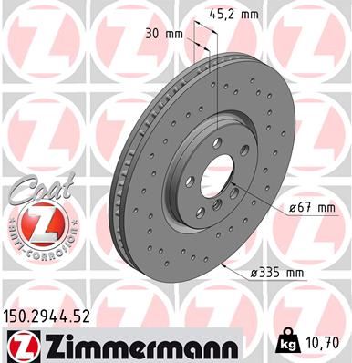 ZIMMERMANN 150.2944.52 Fren Sistemleri Fren Diski - MINI MINI (F56) uyumlu