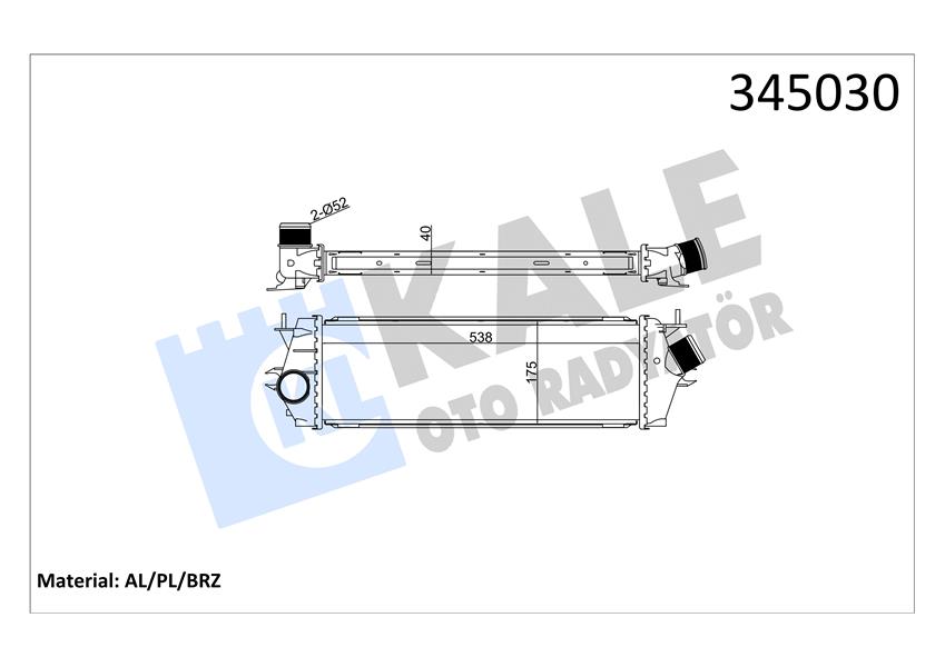 KALE OTO RADYATÖR 345030 Motor Turbo Radyatörü - RENAULT TRAFIC II Minibüs/Otobüs (JL) uyumlu