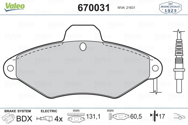 VALEO 670031 Fren Sistemleri Fren Balatası - CITROËN XANTIA (X1_, X2_) uyumlu