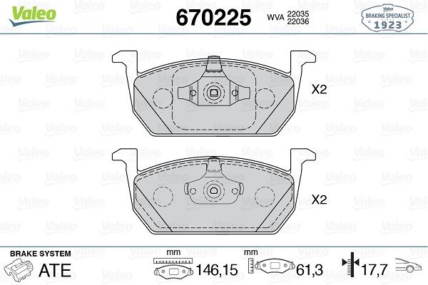 VALEO 670225 Fren Sistemleri Fren Balatası - SEAT LEON ST (5F8) uyumlu
