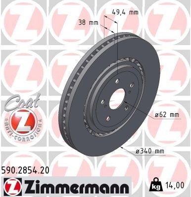 ZIMMERMANN 590.2854.20 Fren Sistemleri Fren Diski - TOYOTA HIGHLANDER (GSU7_, AXUH7_, TXUA7_) uyumlu